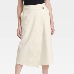 Women's Midi Wrap Skirt Universal Thread Cream Mid Rise, Fly Button Closure 12